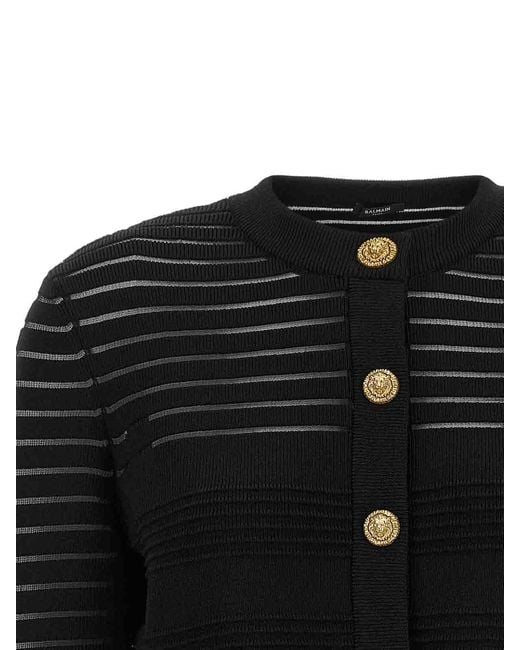 Balmain Black Semi-Transparent Stripes Cardigan