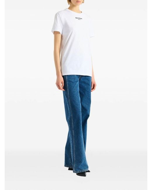 Balmain White Embroidered Paris T-Shirt