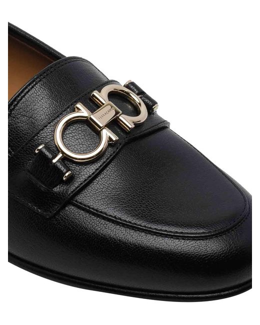 Ferragamo Black Gancini Leather Loafers