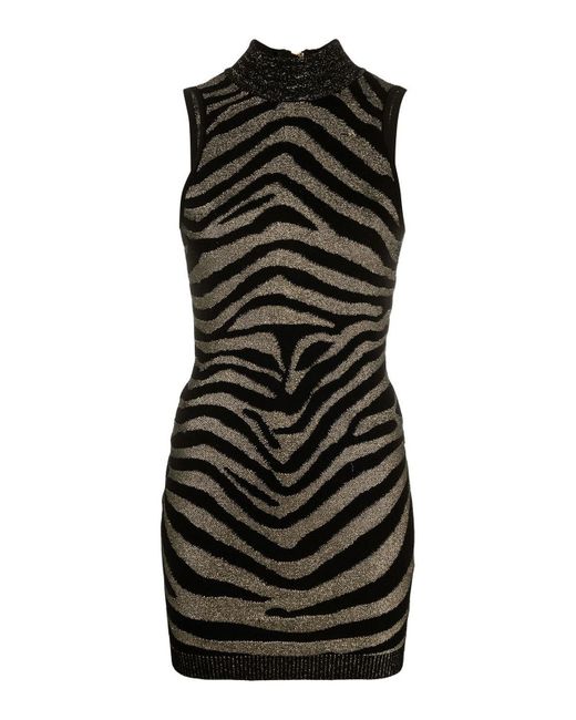 Balmain Black Zebra-print Knitted Dress