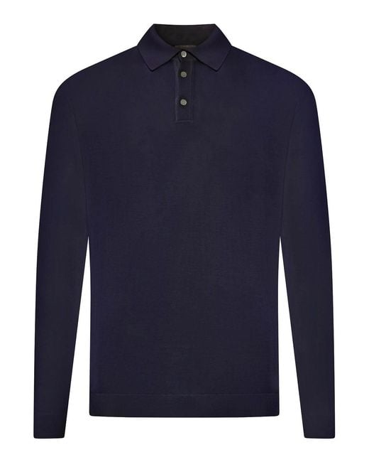 Roberto Collina Blue Fine Cotton Knit Polo Shirt for men