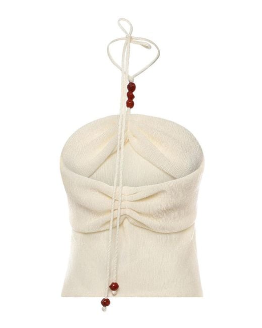 Magda Butrym Natural Draped Top With Beads