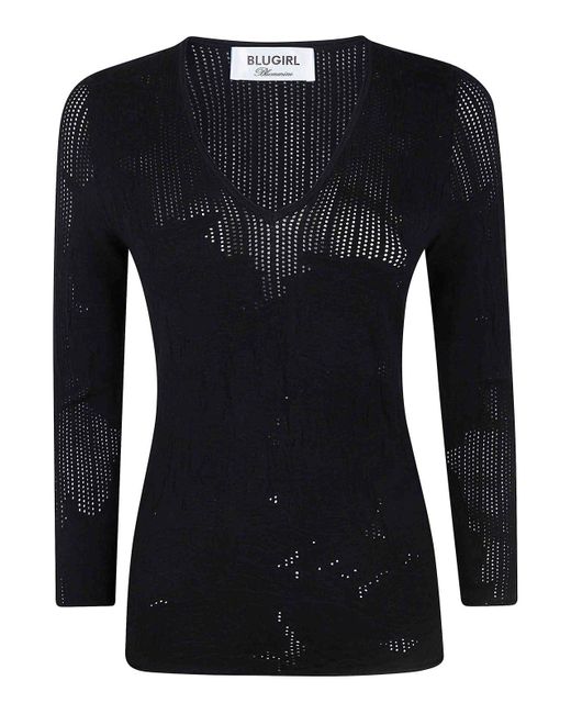 Blugirl Blumarine Black Ecs Viscose V Neck Sweater