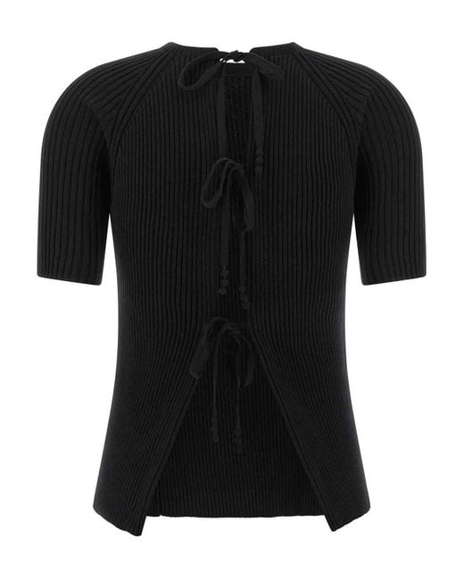 Tory Burch Black Ribbed Tie-Back Pullover