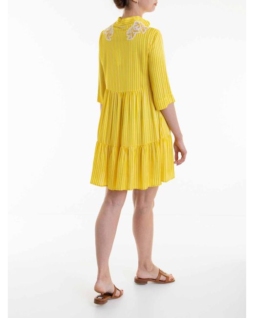 Ermanno Scervino Yellow Round Neck Striped Dress