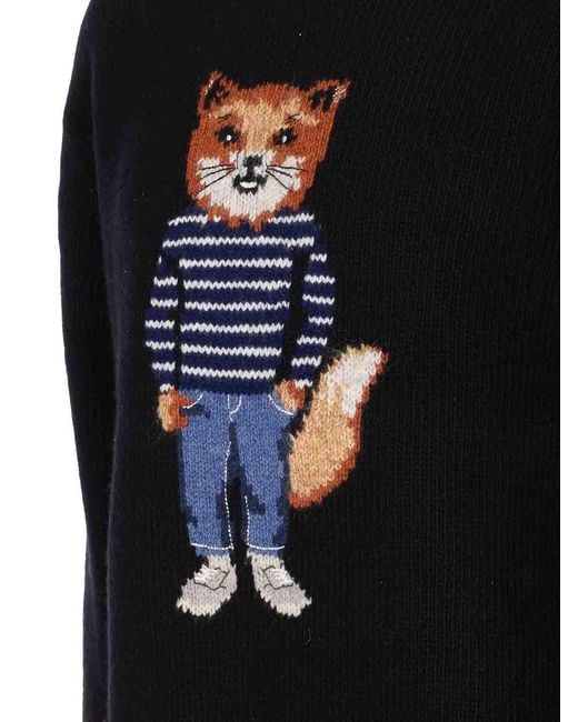 Maison Kitsuné Blue Dressed Fox Embroidered Sweater for men