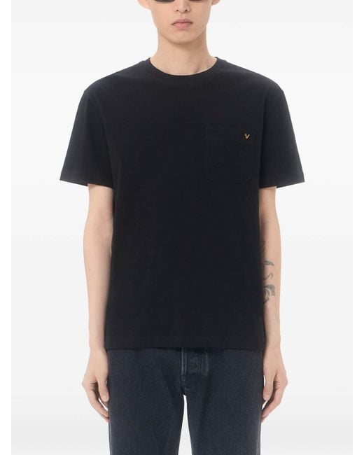 Valentino Garavani Black Cotton T-Shirt With Vgold for men