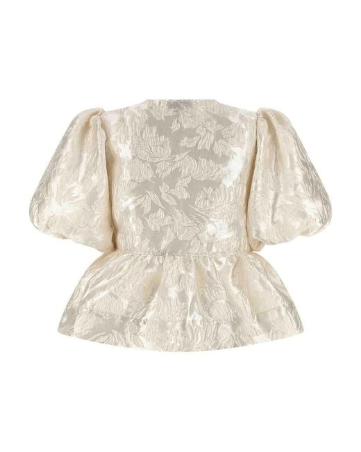 Ganni White Satin Peplum Blouse