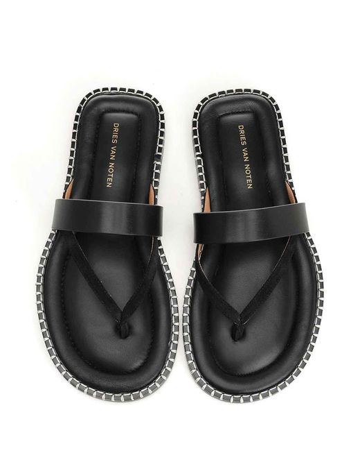 Dries Van Noten Black Leather Flip-Flops for men