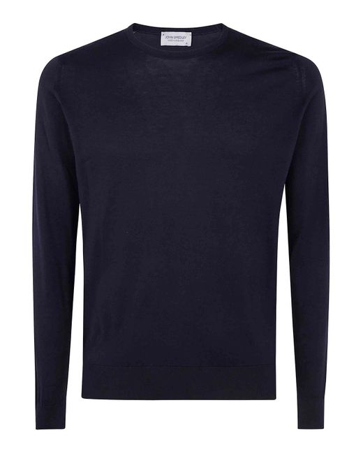John Smedley Blue Hatfield Long Sleeves Crewneck Pullover for men