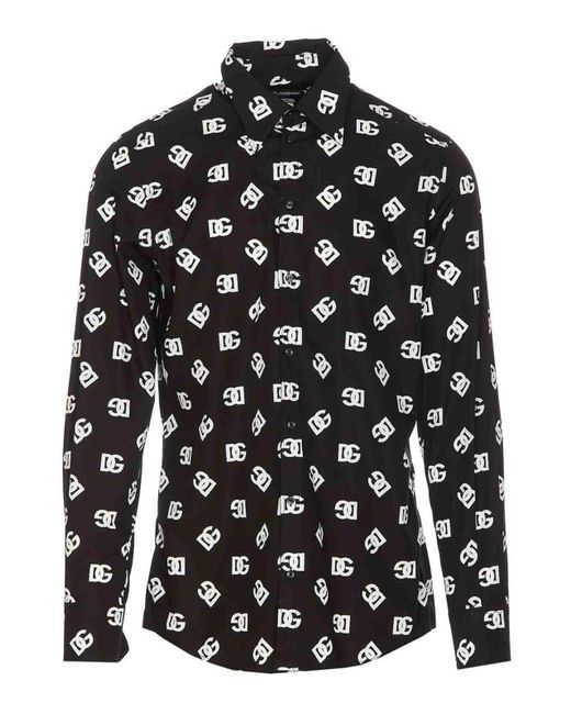 Dolce & Gabbana Black Dg Logo Print Martini Shirt for men