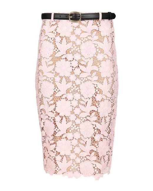 Self-Portrait Pink Lace Pencil Skirt