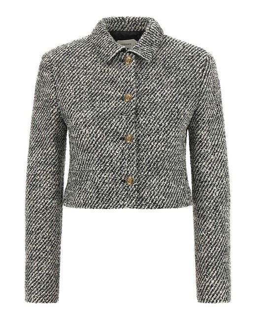 Versace Gray Boucl Wool Blend Blouson Jacket