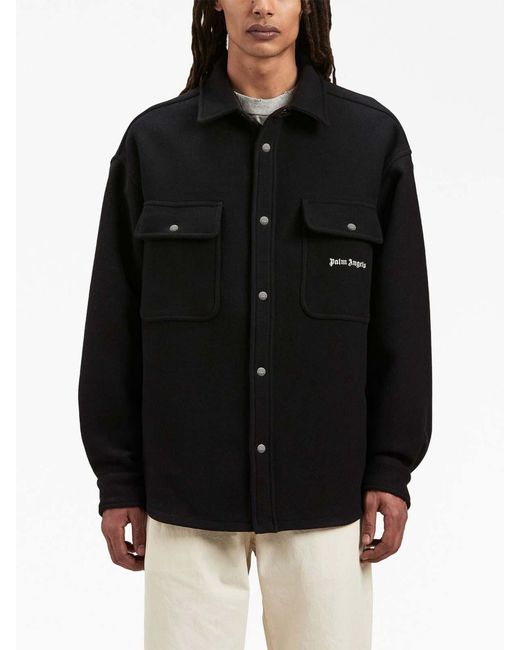 Palm Angels Black Back Logo Overshirt for men