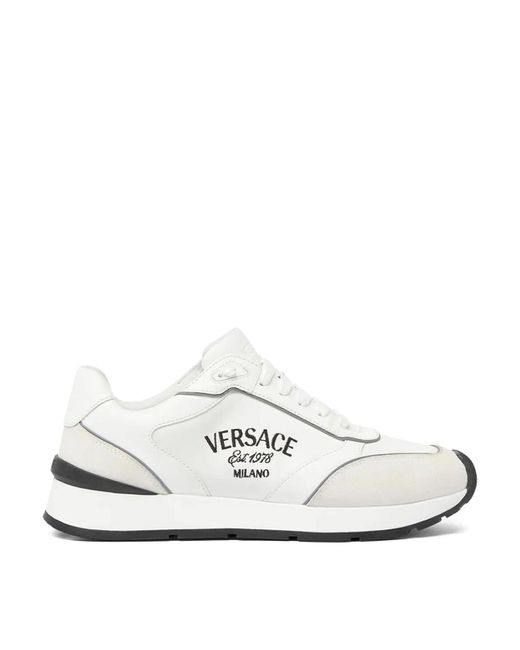 Versace White Logo Lace-up Sneakers for men
