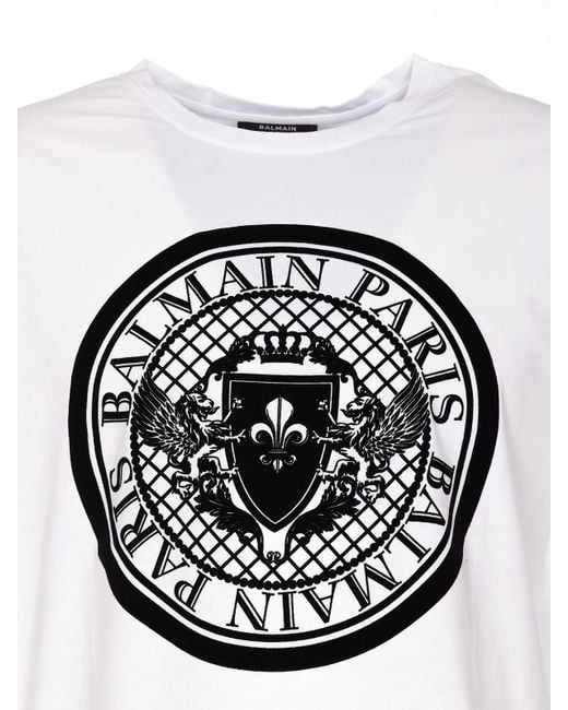 Balmain White Paris Coin Flock T-shirt for men