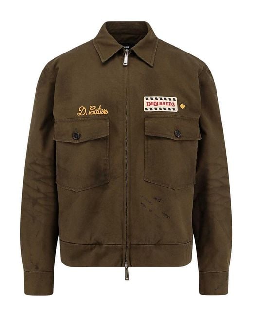 DSquared² Green Zip-Up Jacket With Logo<Br for men