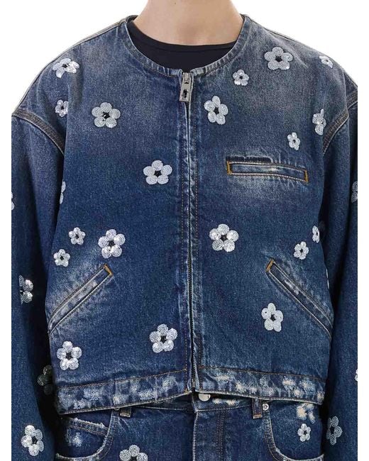 Marc Jacobs Blue Sequin Daisy Cropped Jacket