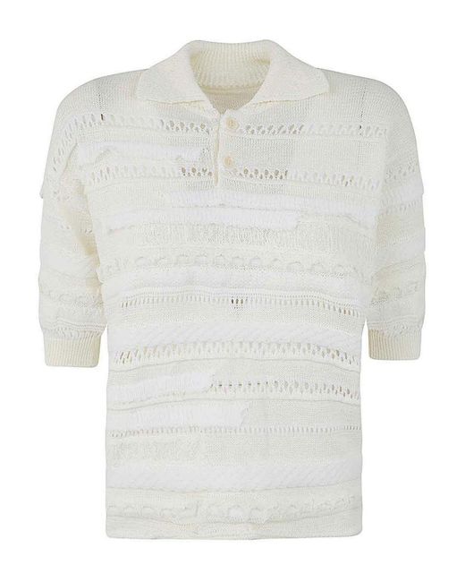 Y's Yohji Yamamoto White Half Sleeve Pullover With Collar