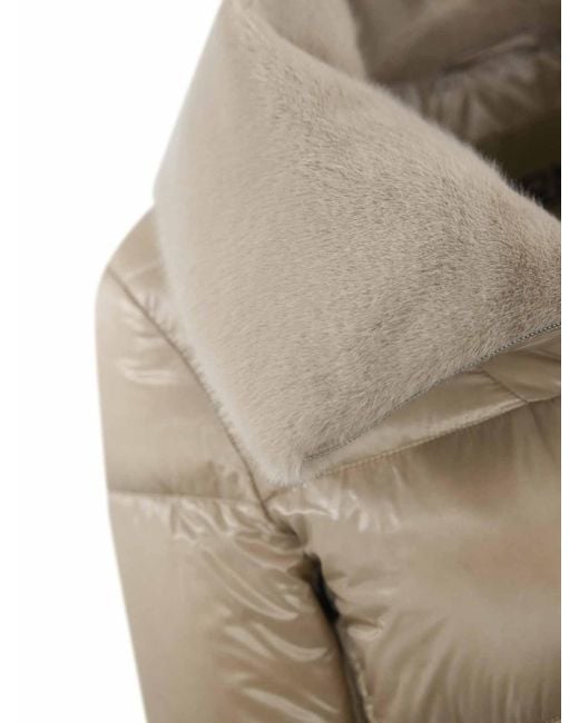 Herno Gray Quilted Down Jacket With Faux Fur