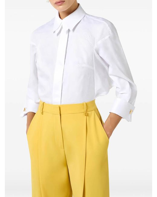 Elisabetta Franchi White Jacquard Cotton Shirt With Cufflinks