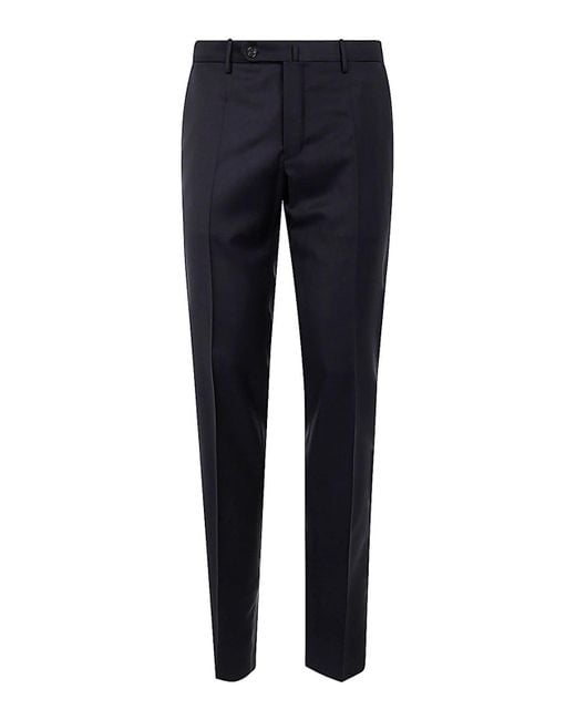 Incotex Blue Wool Straight-Leg Casual Trousers for men