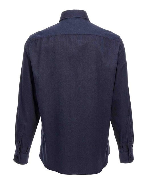 Brunello Cucinelli Blue Flannel Shirt for men