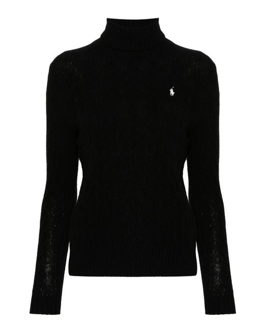Polo Ralph Lauren Black Embroidered Logo Turtleneck Sweater