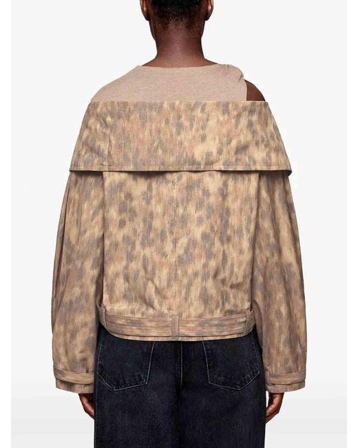 Ganni Natural Printed Stretch Cotton Open Collar Jacket