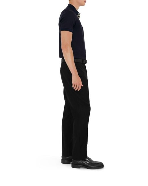 Burberry Blue Cotton Polo Shirt With Embroidered Ekd Logo for men