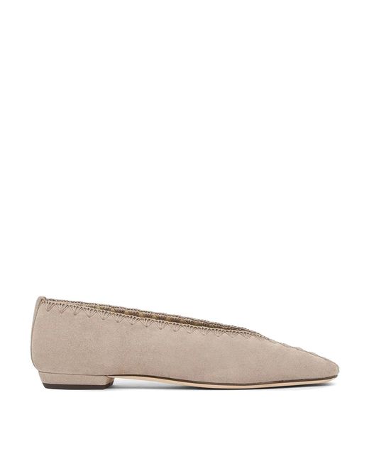 Giorgio Armani Brown Suede Ballerinas With Embroidery