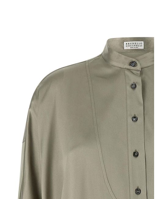 Brunello Cucinelli Green Korean Collar Shirt