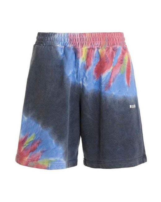 MSGM Blue Logo Print Tie Dye Bermuda Shorts for men