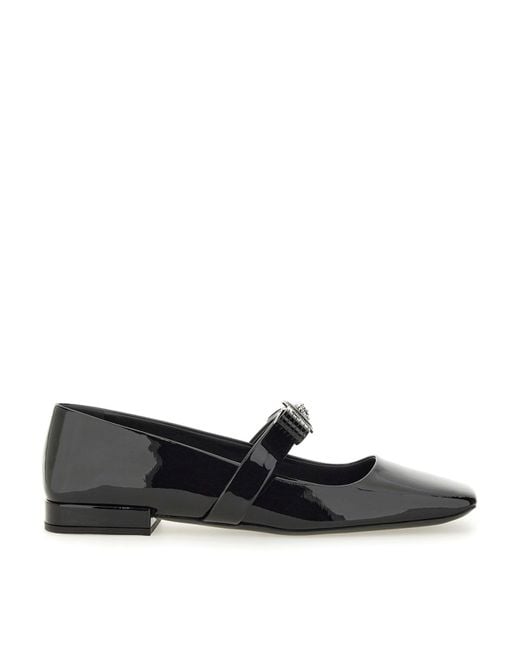 Versace Black Patent Leather Ballerina Gianni Ribbon