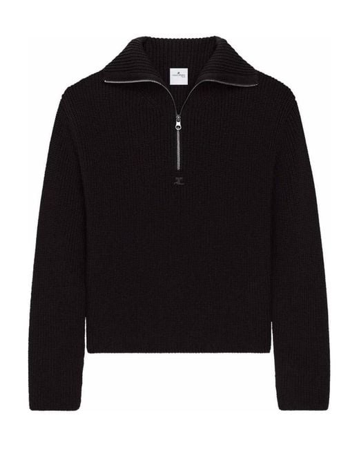 Courreges Black Zipped Wool Sweater