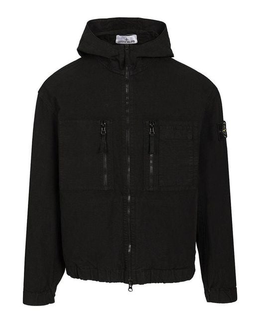 Stone Island Black Organic Cotton Ripstop Hooded Overshirt for men