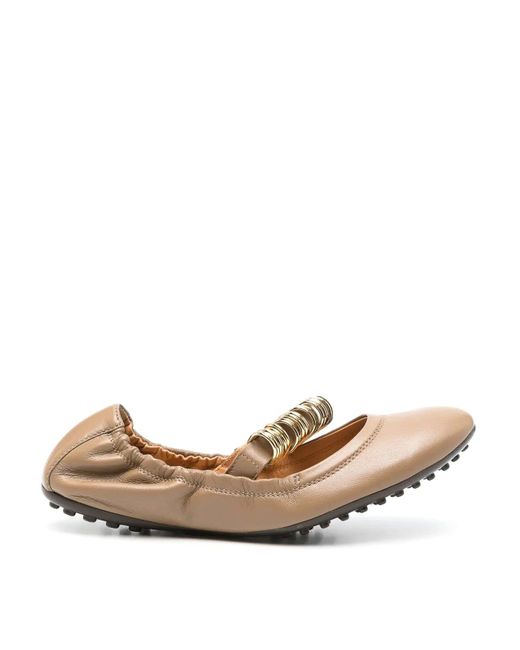 Tod's Natural Rings Strap Nappa Leather Ballerinas