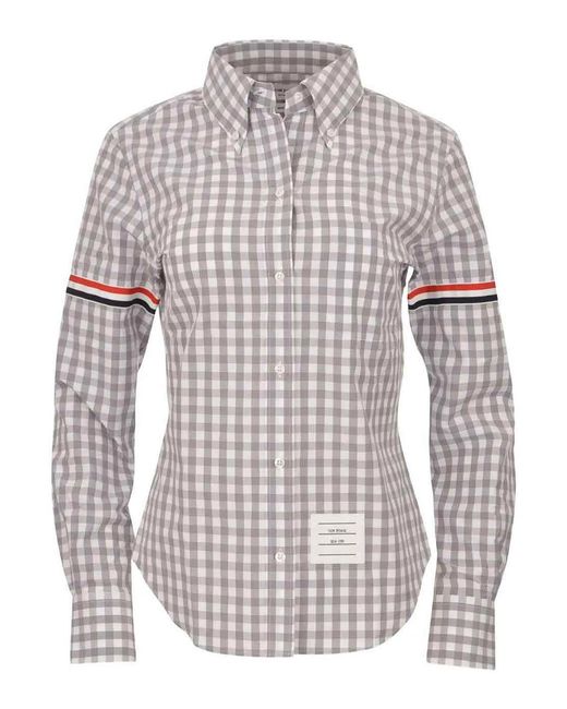 Thom Browne White Gingham Check Armbands Shirt