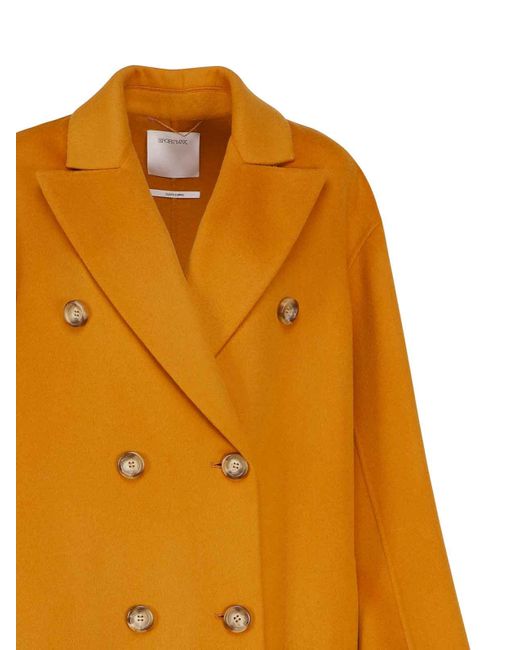 Sportmax Orange Double-breasted Coat In Cashmere Blend
