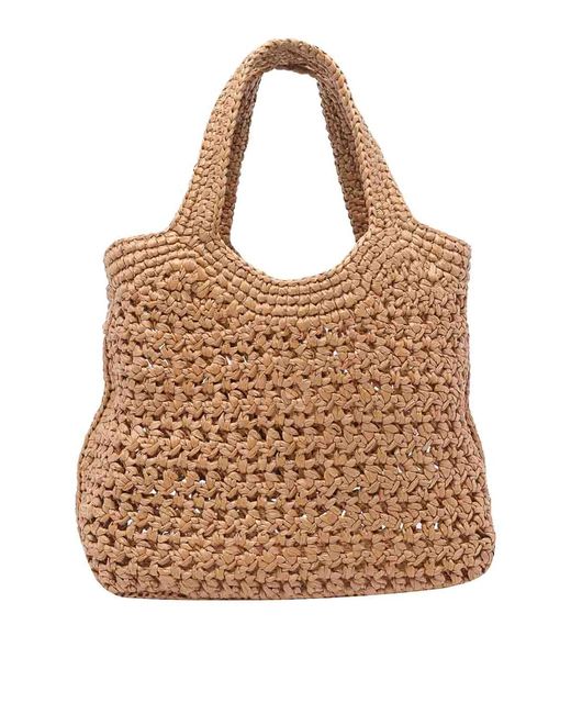 Tod's Natural Mini Rafia And Leather Shopping Bag