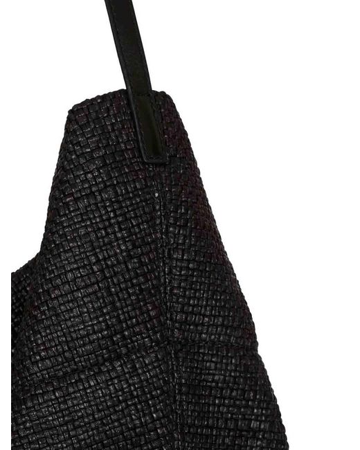 Balmain Black Track Raffia Tote