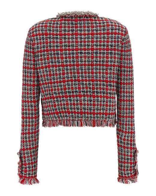 Self-Portrait Red Fringed Knit Jacket