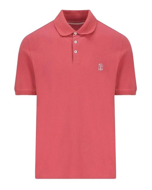 Brunello Cucinelli Pink Short Sleeve Polo for men