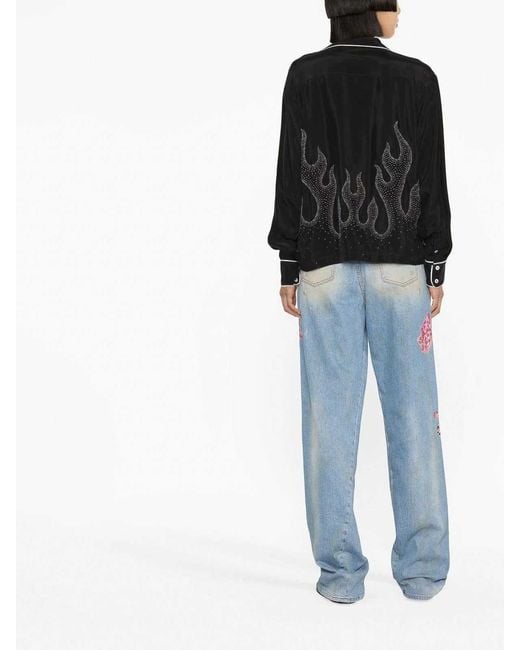 Palm Angels Black Flame-embroidered Shirt