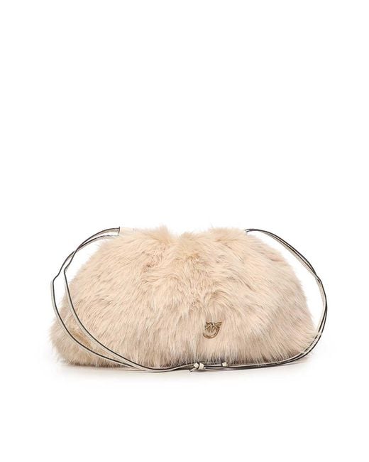Pinko Natural Maxi Faux Fur Clutch With Logo