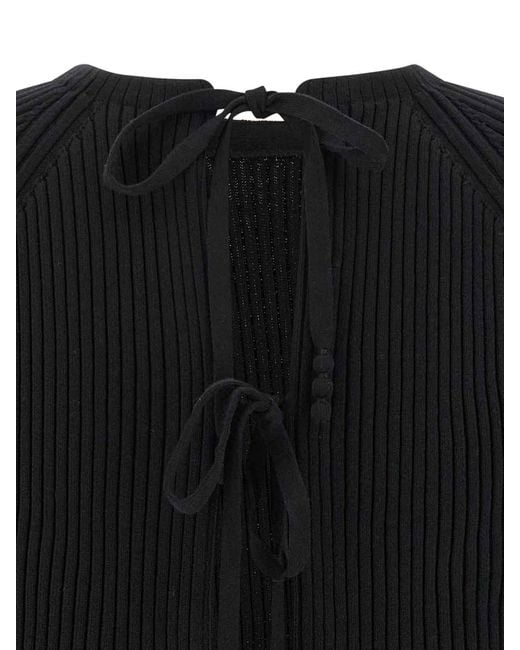 Tory Burch Black Ribbed Tie-Back Pullover