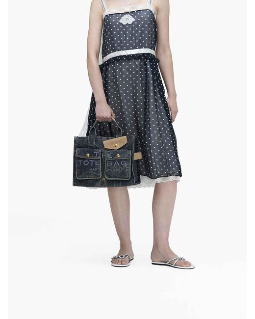 Marc Jacobs Blue The Medium Tote Denim Suede Pocket