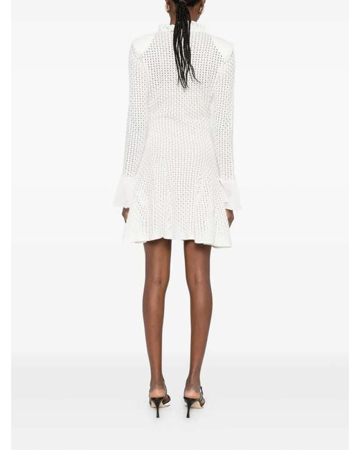 Self-Portrait White Pointelle Knit Mini Dress