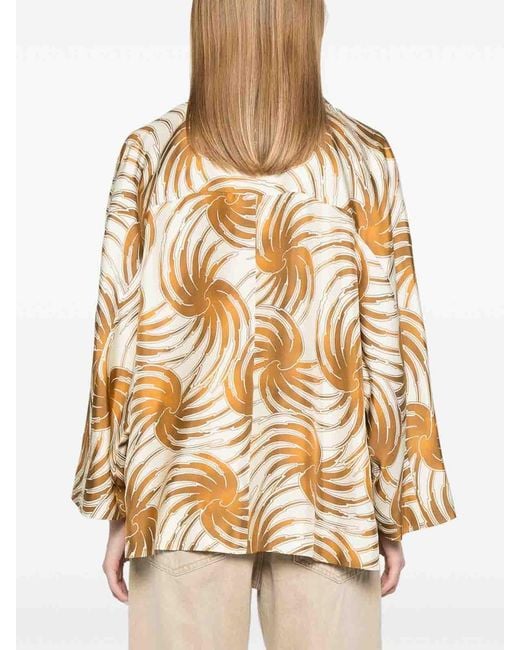Alberto Biani Natural Printed Silk Caban Jacket