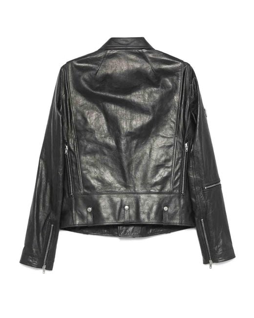 Rick Owens Black Leather Jacket With Cotton And Cupro Lining